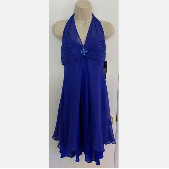 NWT Donna Ricco *Spectacular* Silk Cocktail Prom Party Halter Dress - Picture 1 of 10